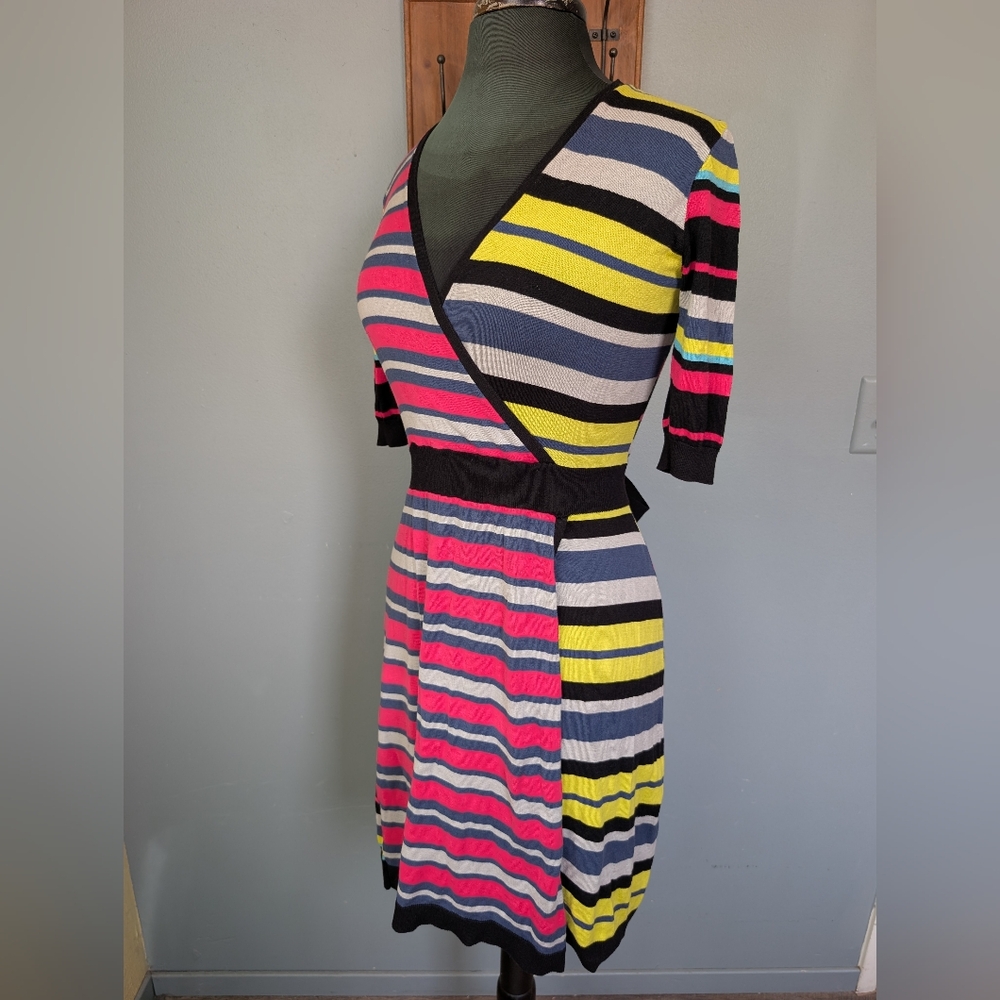 BCBG Silk Knit Striped Wrap Sweater Dress